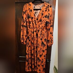 Shein Floral Orange and Black Women's Dress